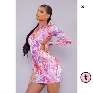 Pink Marble Open Back Bodycon Dress